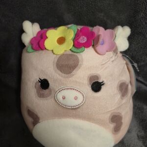 Squishmallows Aquitaine Pink and Brown Pig with Floral Crown